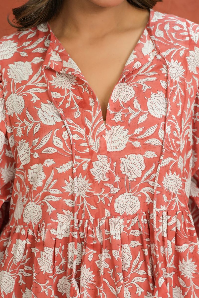 Zoya Block Print Dress Rust