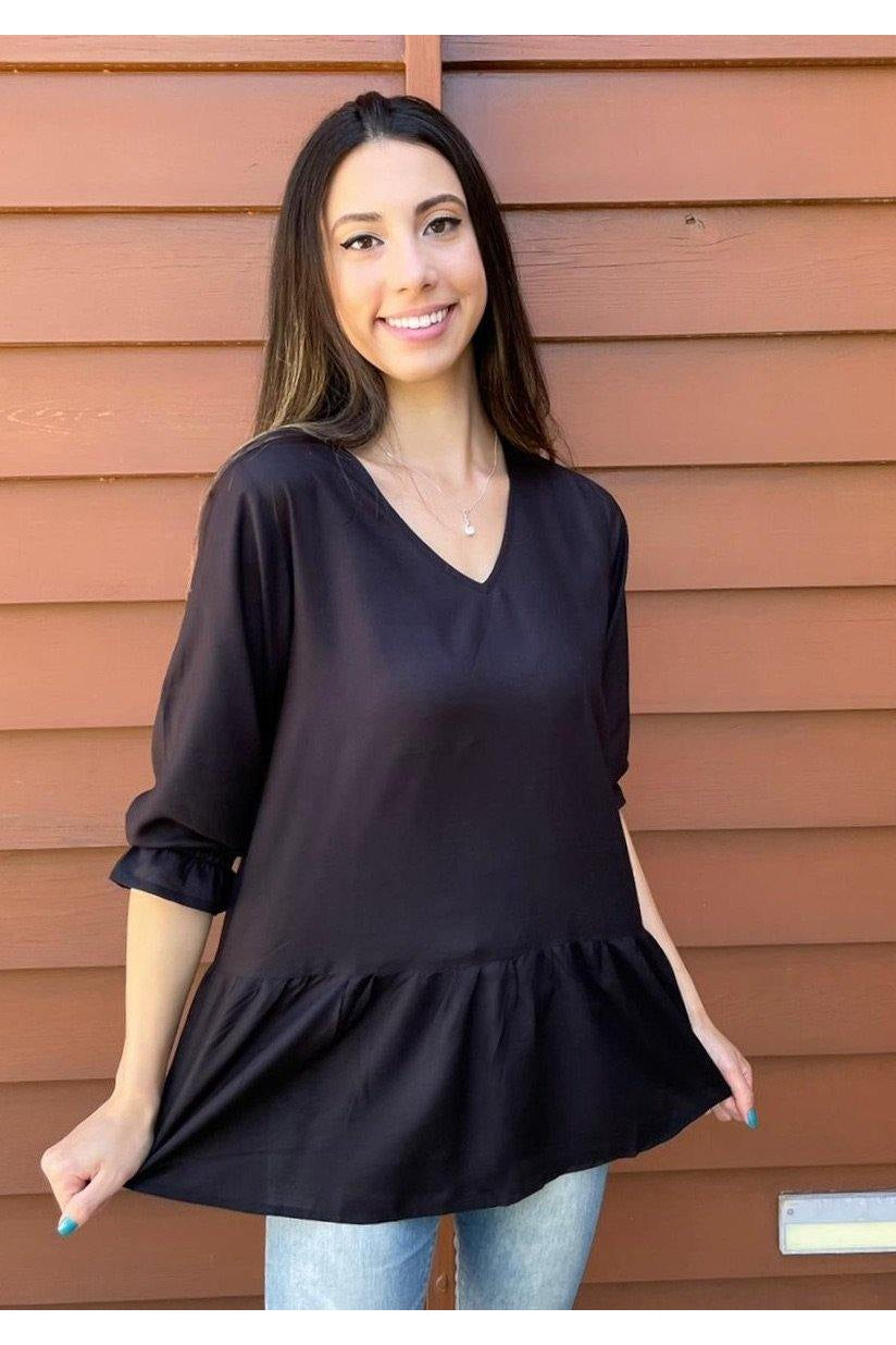 Caroline Peplum Top Black - Jazz & Milly Women's Clothing