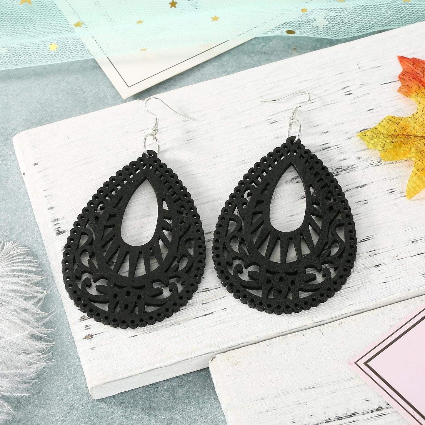 Wooden Earrings Black - Jazz & Milly Women's Clothing