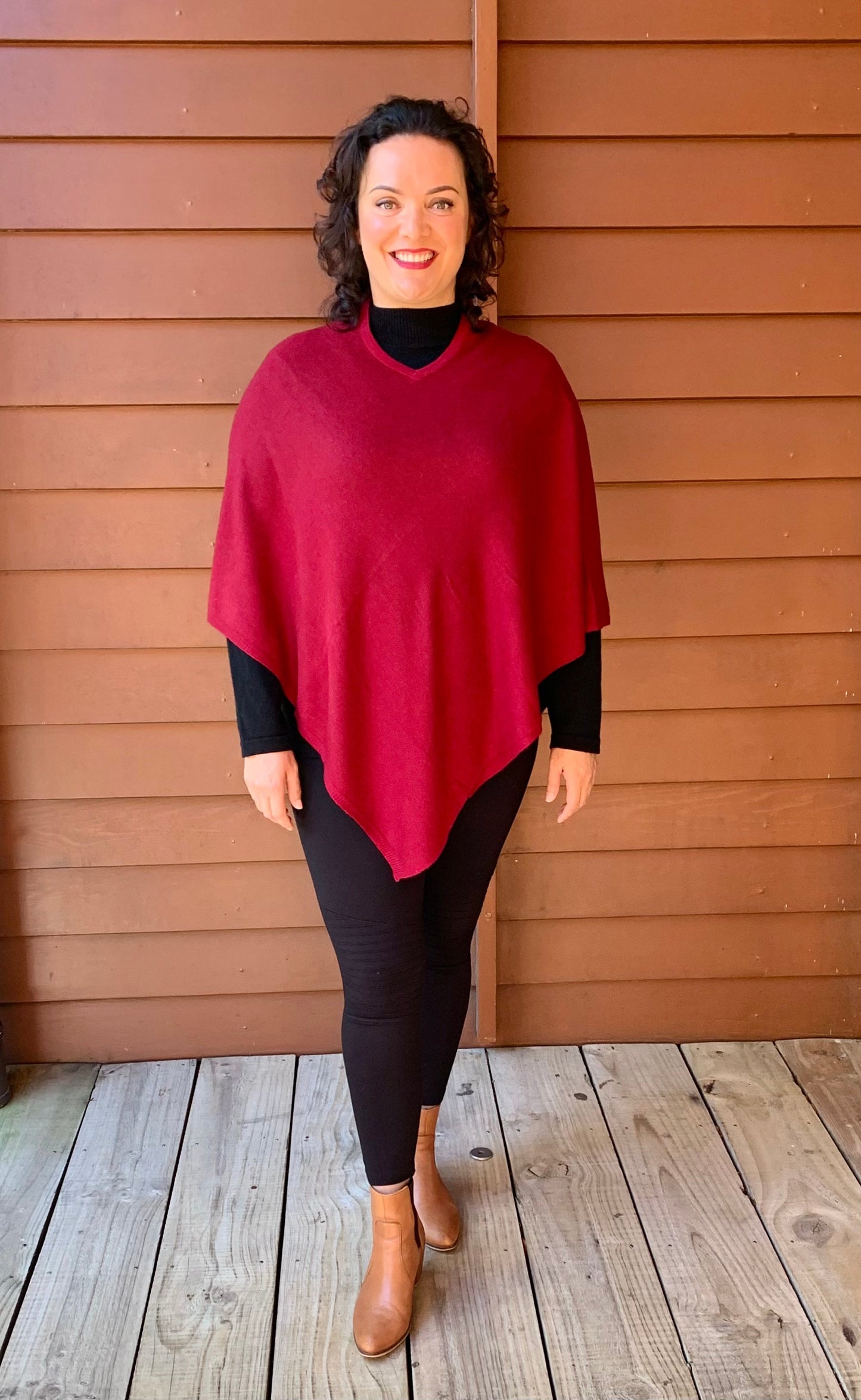 Cashmere Poncho Deep Red - Jazz & Milly Clothing#New_ Zealand#