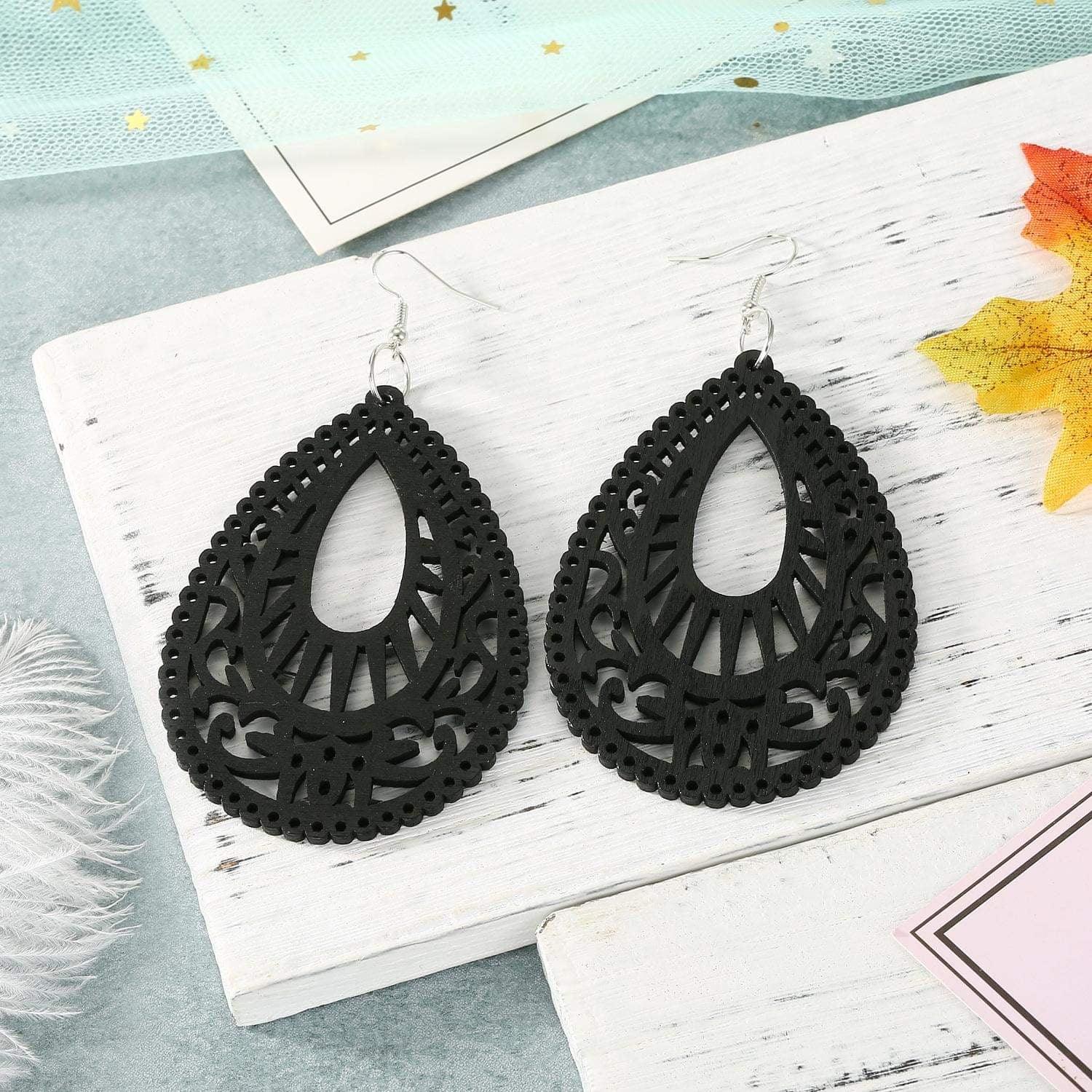 Wooden Earrings Black - Jazz & Milly  Women's Clothing